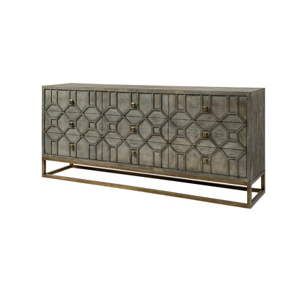 Genevieve II 70x15.8 Gray Fir Veneer W/Gold Metal Frame Base 9 Drawer Sideboard