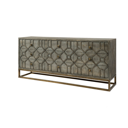 Genevieve II 70x15.8 Gray Fir Veneer W/Gold Metal Frame Base 9 Drawer Sideboard