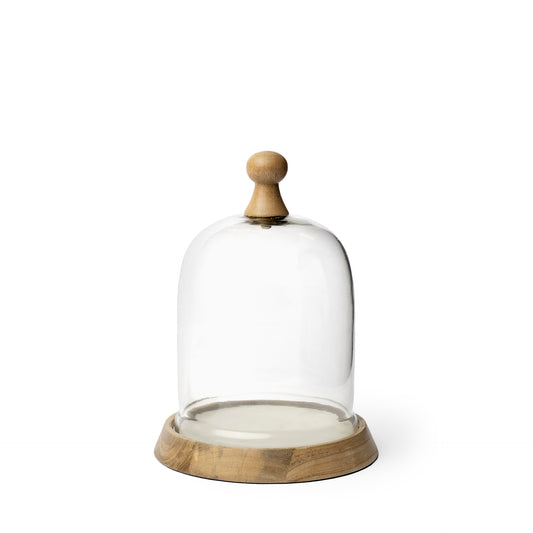 Campana I Small Wooden/White Marble Base Glass Cloche