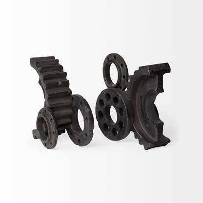 Cogsworth Set of 2 14L x 4W Brown Resin Industrial Gear Bookends