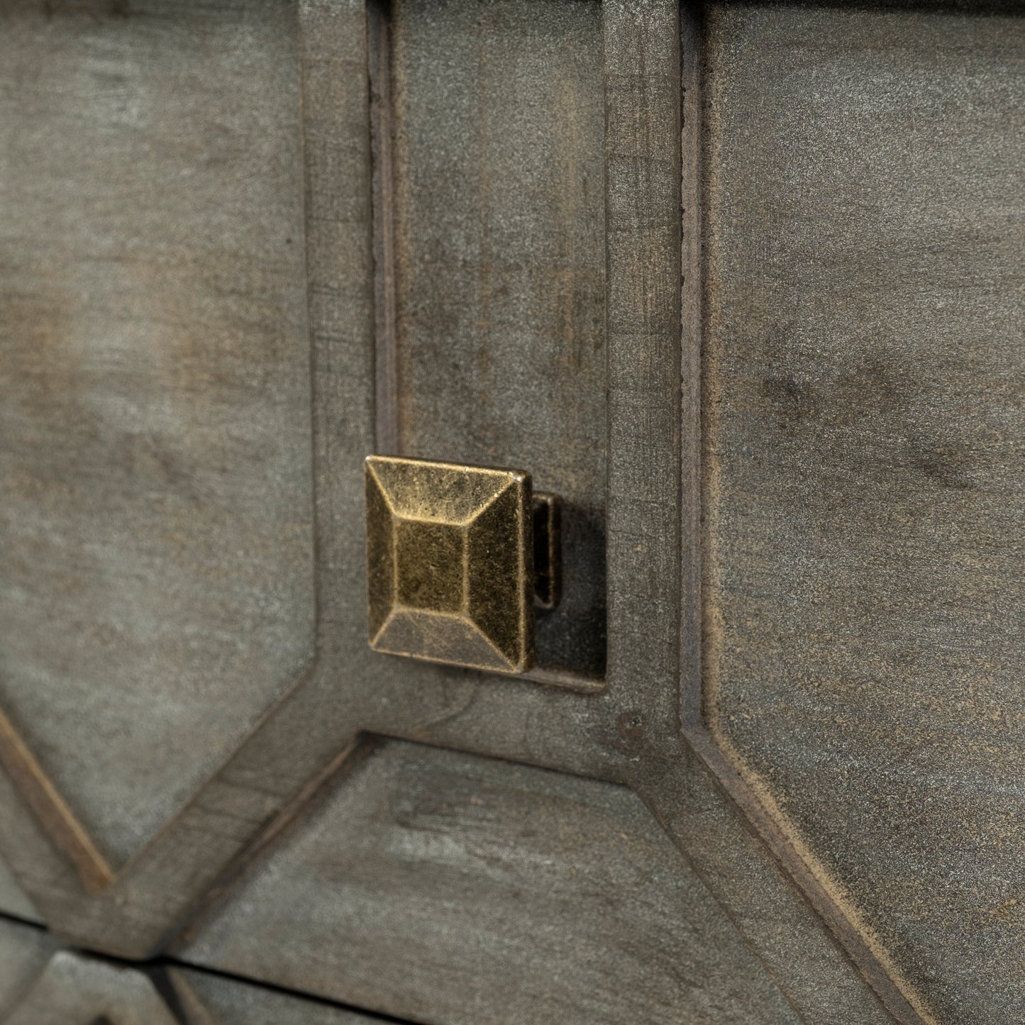 Genevieve II 70x15.8 Gray Fir Veneer W/Gold Metal Frame Base 9 Drawer Sideboard