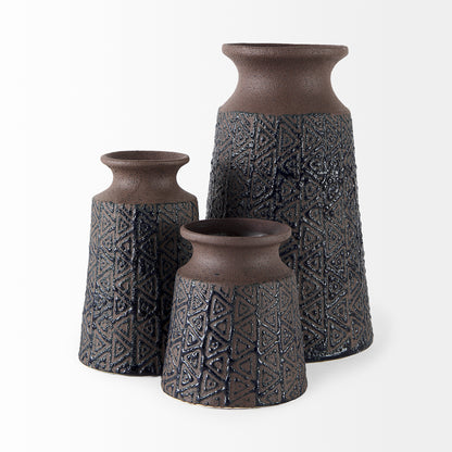 Sefina I Small Brown/Black Patterned Ceramic Vase