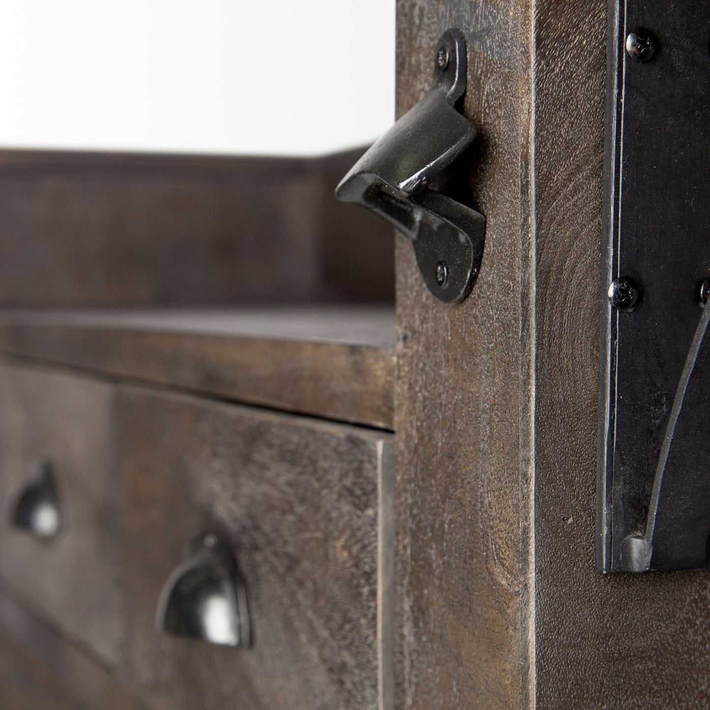 Cheers Dark Brown Solid Wood Wine Bottle Storage Kitchen Island