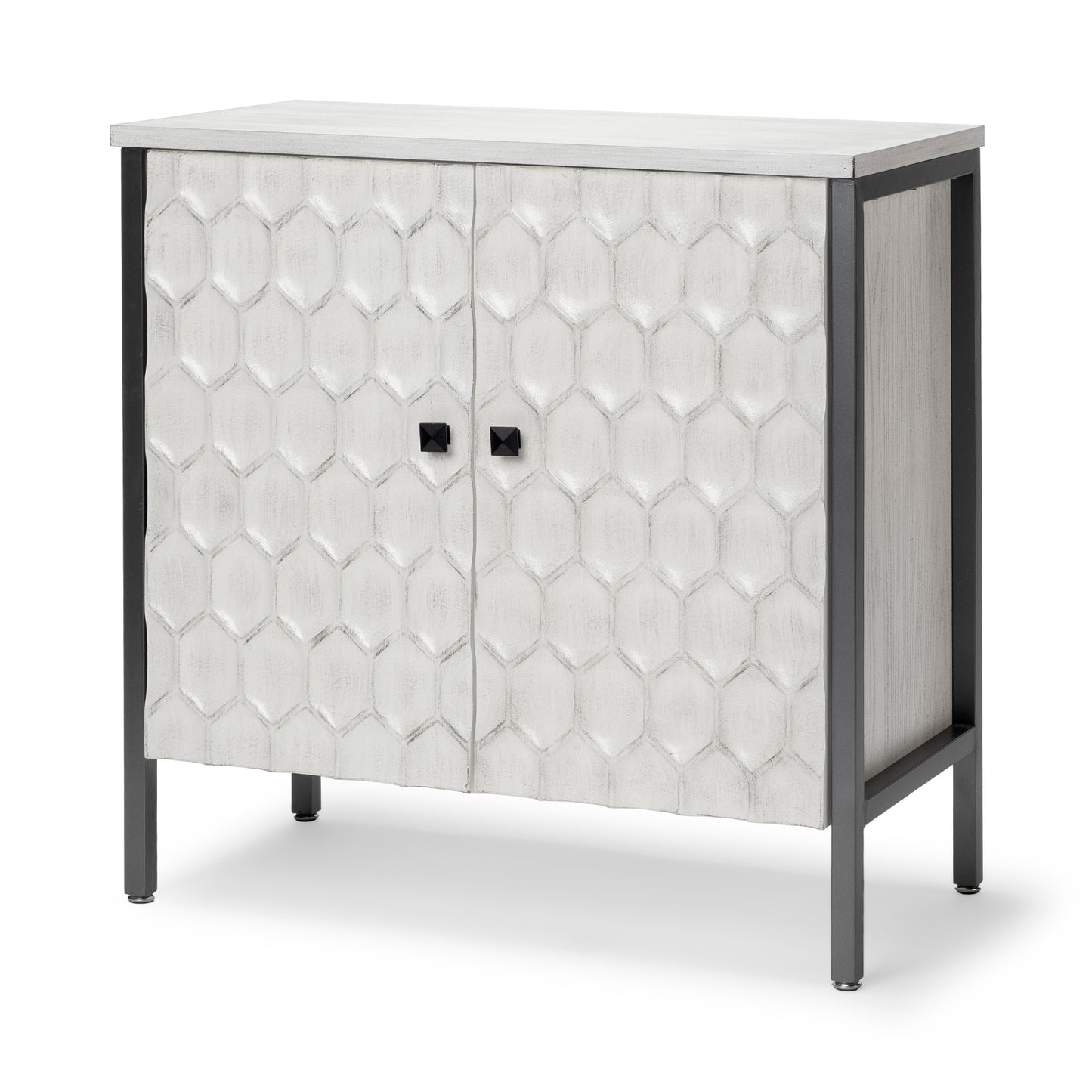 Savannah White Fir Veneer w/ Gray Metal 2-Door Accent Cabinet