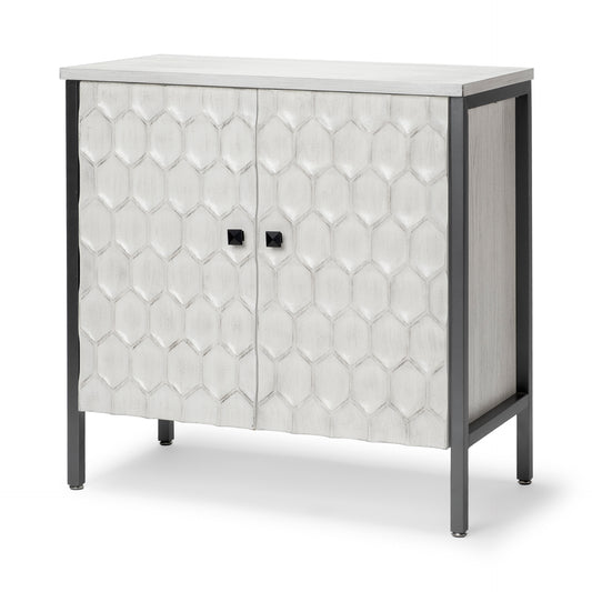 Savannah White Fir Veneer w/ Gray Metal 2-Door Accent Cabinet
