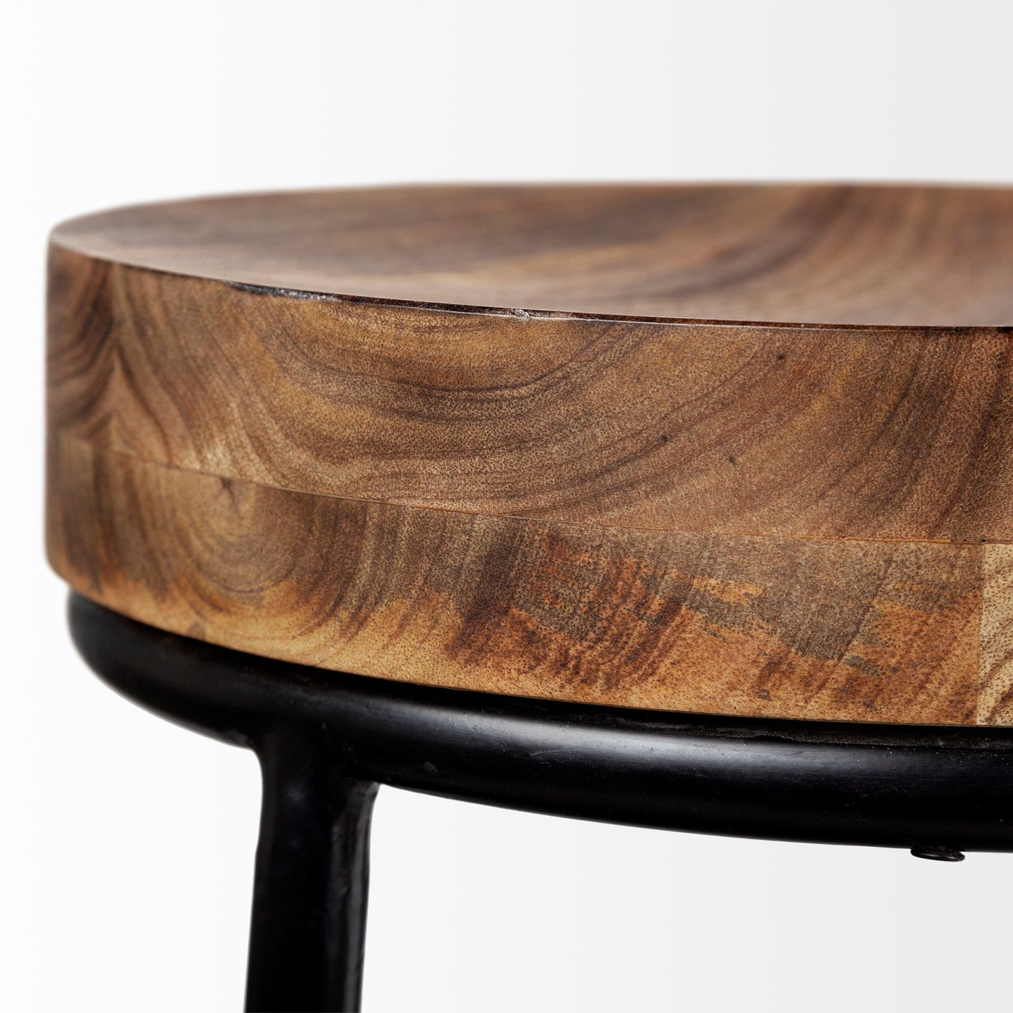 Flynn 26.25" Seat Height Brown Wood Seat Black Metal Frame Stool