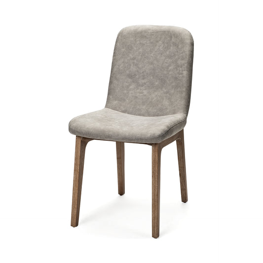 David Grey Fabric Wrap Medium Brown Wood Base Dining Chair