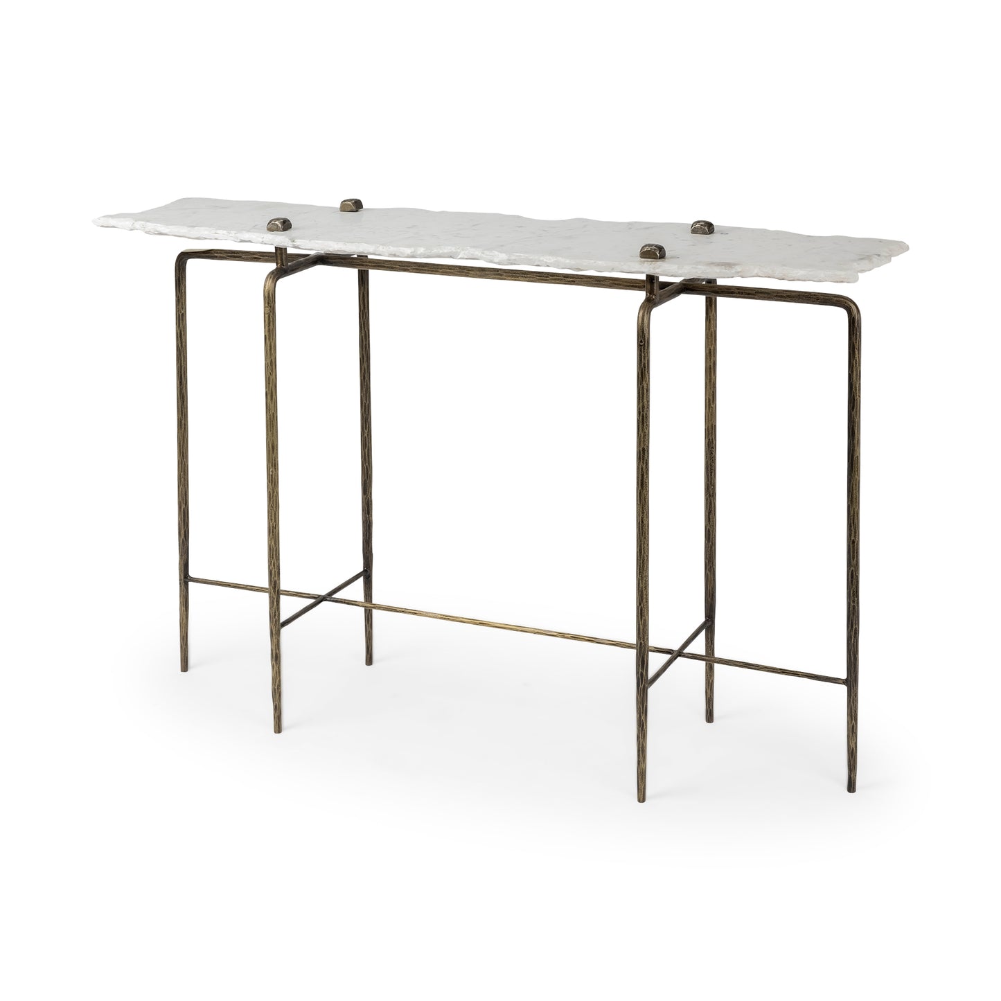 Pinera III 49L x 17W White Marble Top Gold-Toned Iron Base Console Table