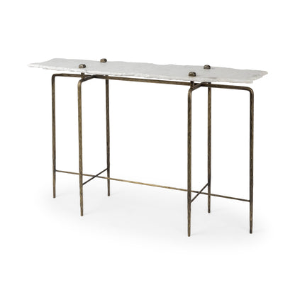 Pinera III 49L x 17W White Marble Top Gold-Toned Iron Base Console Table