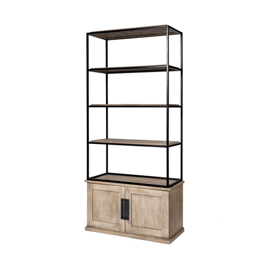 Braxton II Light Brown Wood and Iron Three Shelf Shelving Unit 41.5L x 18.5W x 9