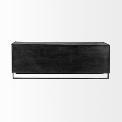 Alvin 82x20 Brown Solid Wood With Black Metal Frame 3 Drawer 2 Cabinet Door Sideboard
