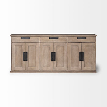 Braxton III 81.5x18.5 Natural Brown Solid Wood 3 Drawer 6 Door Sideboard