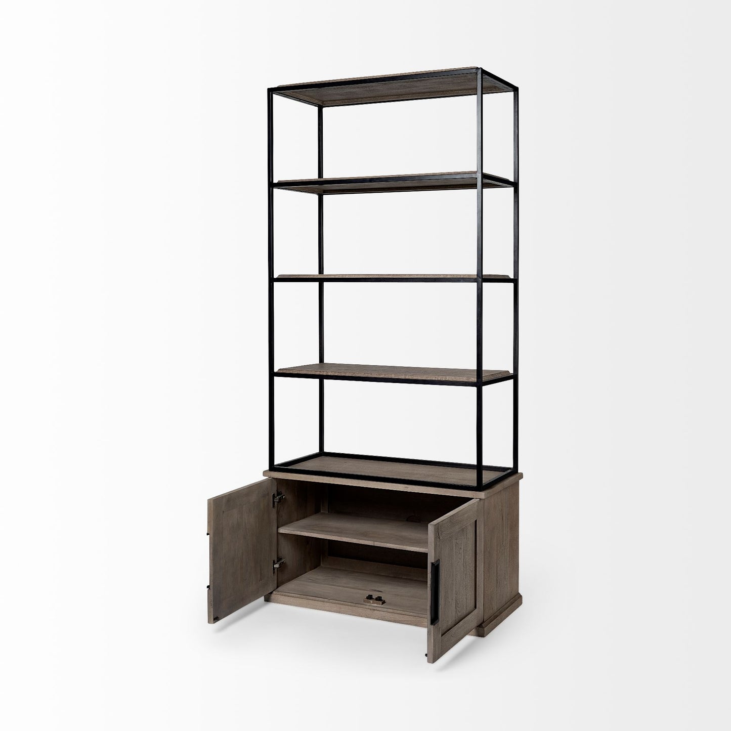 Braxton II Light Brown Wood and Iron Three Shelf Shelving Unit 41.5L x 18.5W x 9