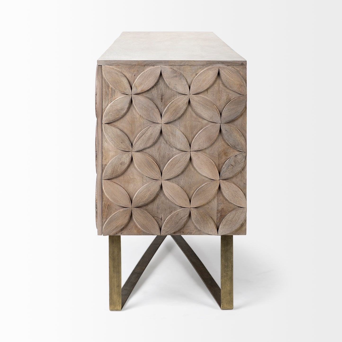 Excelsior I (72x18.3) Solid Wood Gold Metal Base 4 Cabinet Door SideBoard