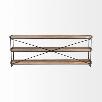 Trey I 80L x 16W Brown Wood and Black Iron Console Table