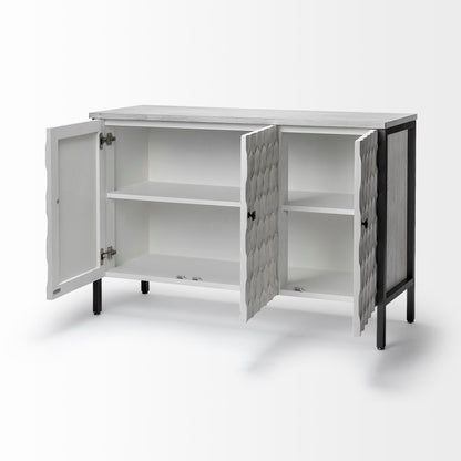 Savannah White Fir Veneer & Gray Metal 3-Door Accent Cabinet