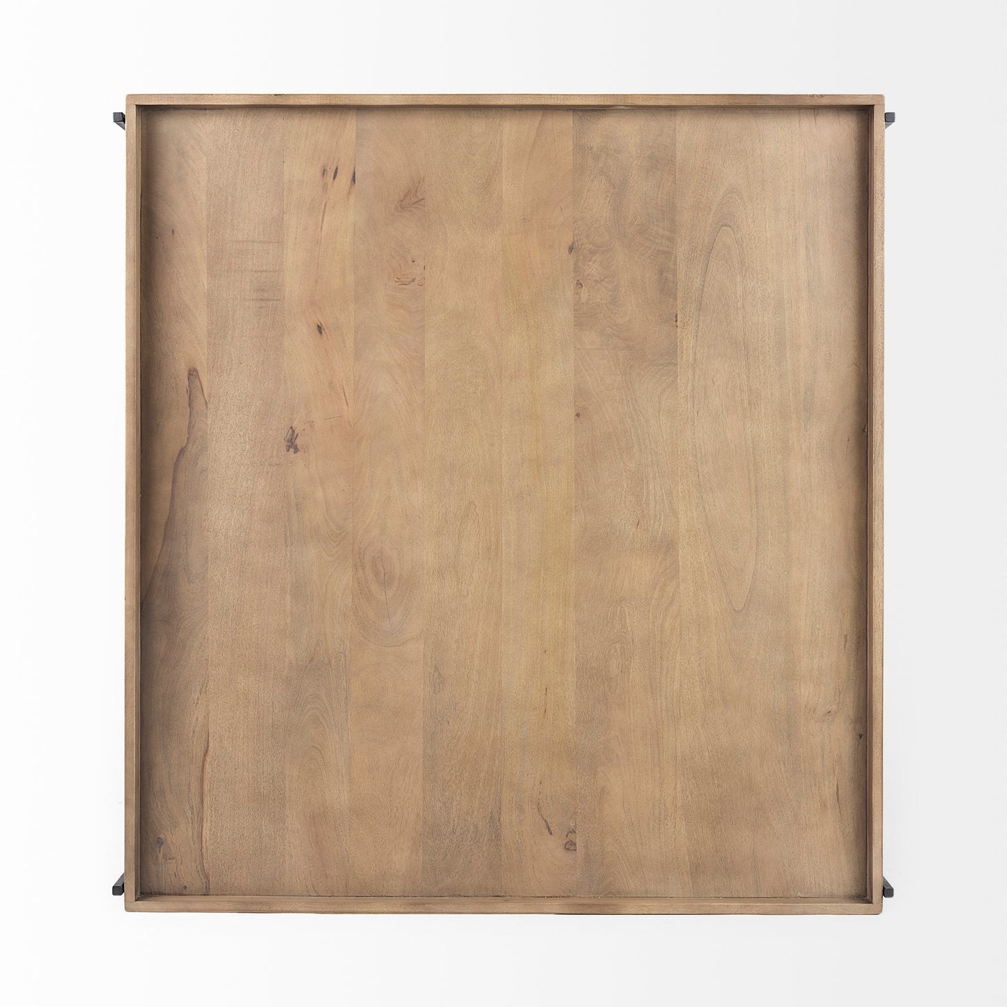 Trey 48x46 Rectangular Brown Solid Wood Top Table Black Metal Frame Two-Tier Coffee Table