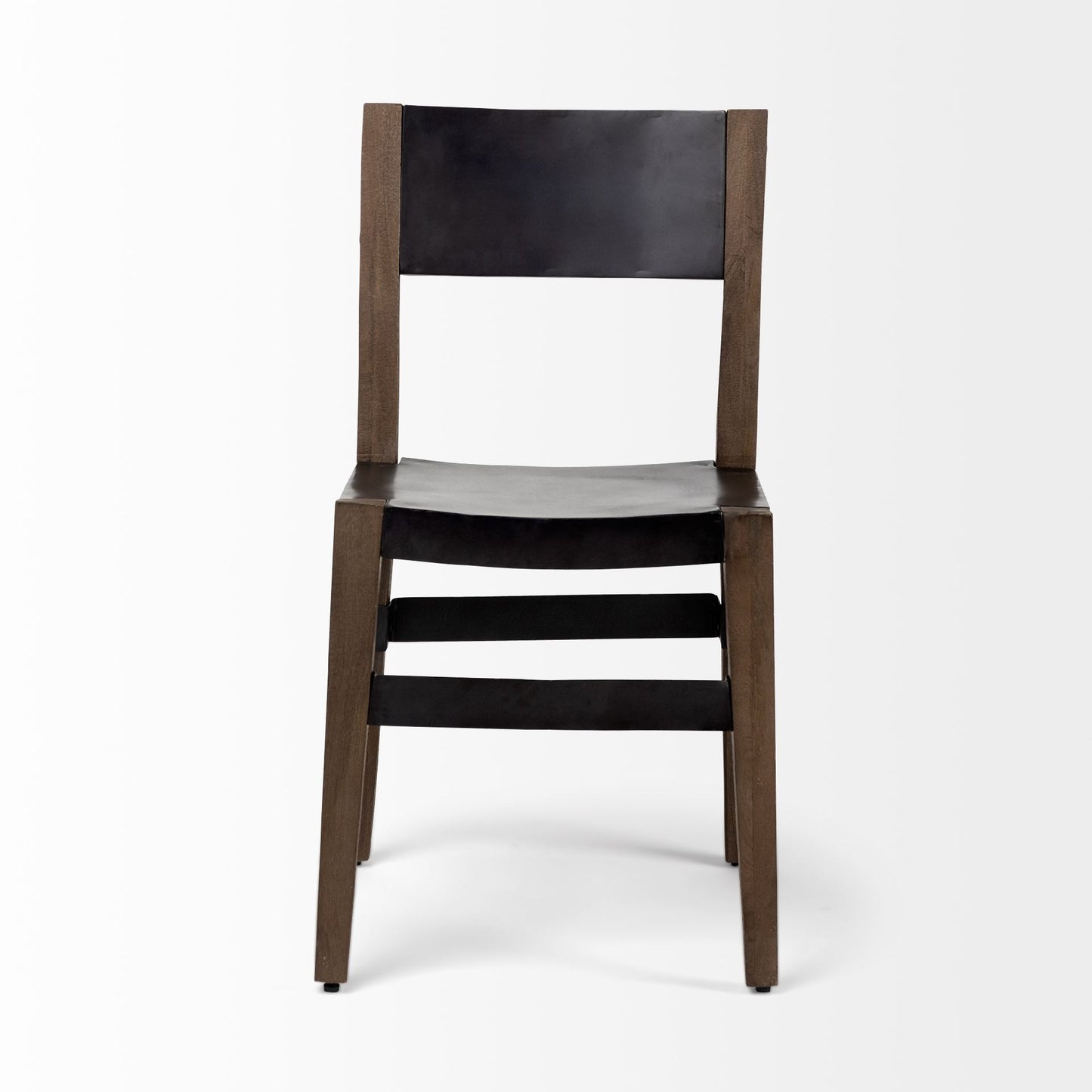 Nell I Black Iron Seat Solid Brown Wooden Base Dining Chair