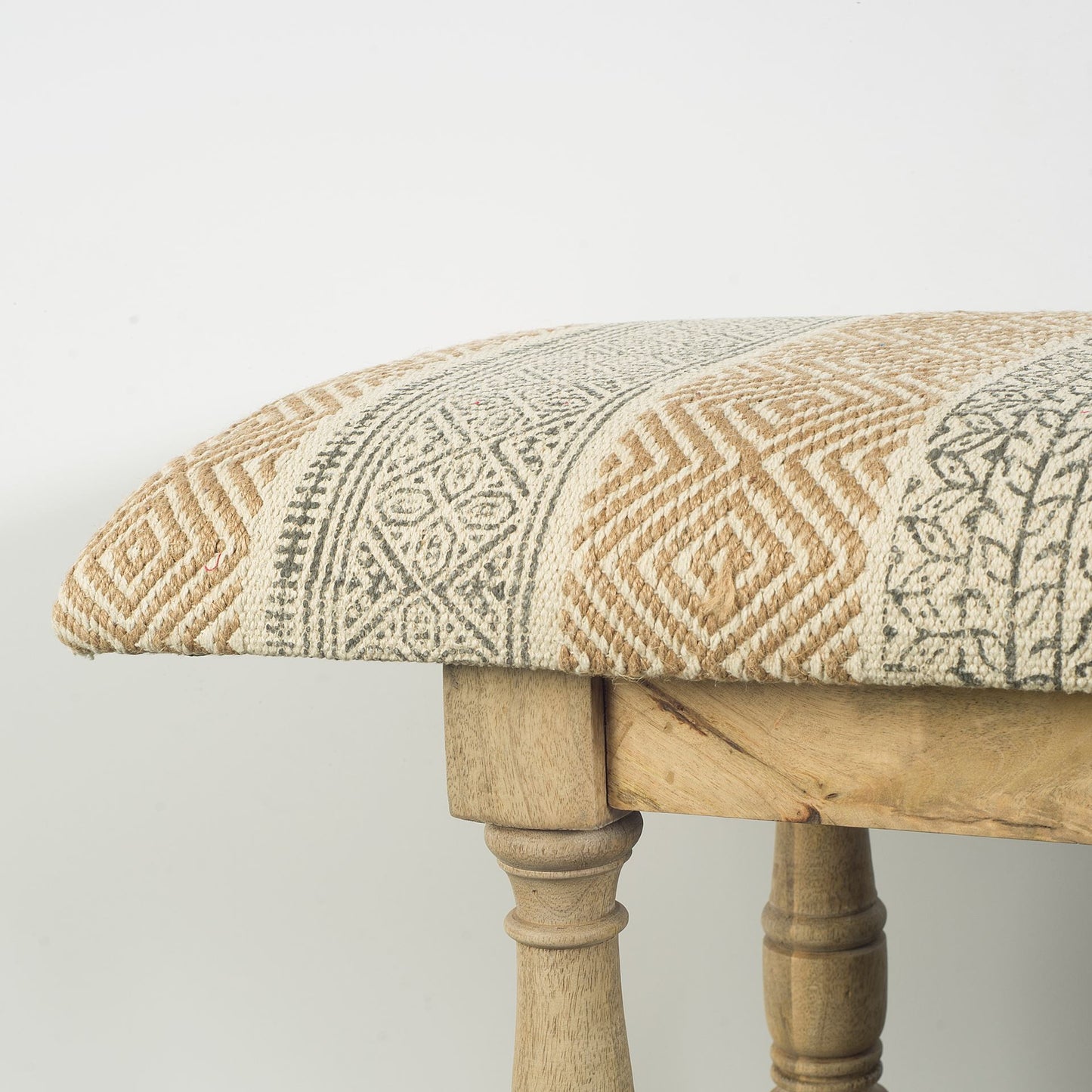 Greenfield II 59L x 14W Patterned Tan Upholstered Wood Frame Accent Bench