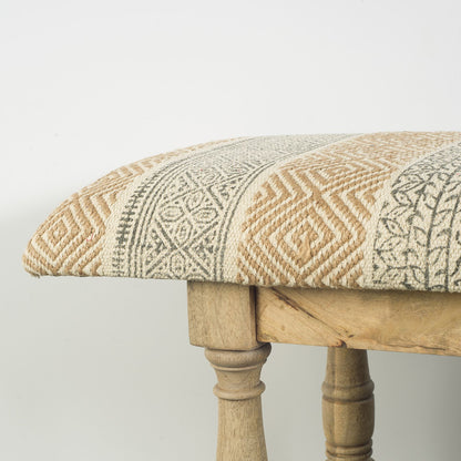 Greenfield II 59L x 14W Patterned Tan Upholstered Wood Frame Accent Bench
