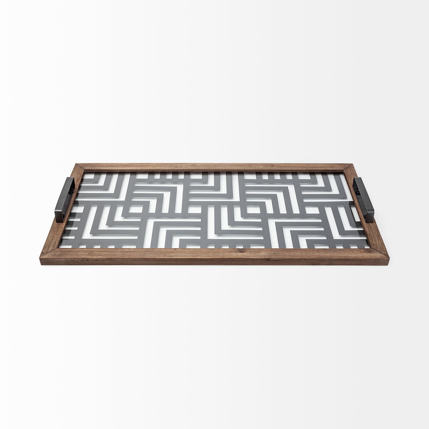 Fantuz 32L x 16W Gray Metal, Wood and Glass Serving Tray