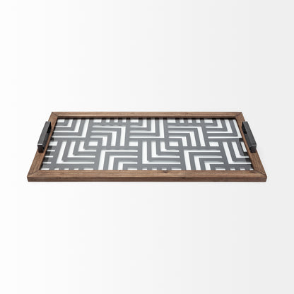 Fantuz 32L x 16W Gray Metal, Wood and Glass Serving Tray