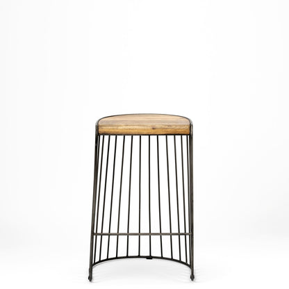 Seagram 25.6" Seat Height Brown Wood Seat Black Metal Frame Stool