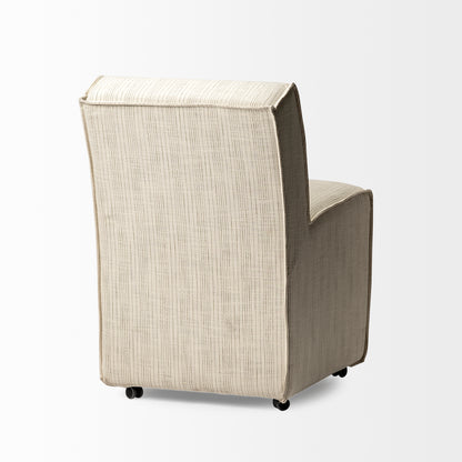 Damon Fully Upholstered Cream-Toned Fabric Dining Chair on Casters