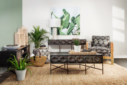 Pallu 18.75"H Dhurrie Cotton Cover w/Four Wooden Legs Ottoman