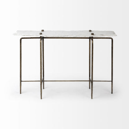 Pinera III 49L x 17W White Marble Top Gold-Toned Iron Base Console Table