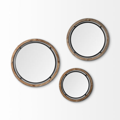 Josi 19" Brown Wood and Black Metal Frame Mirror