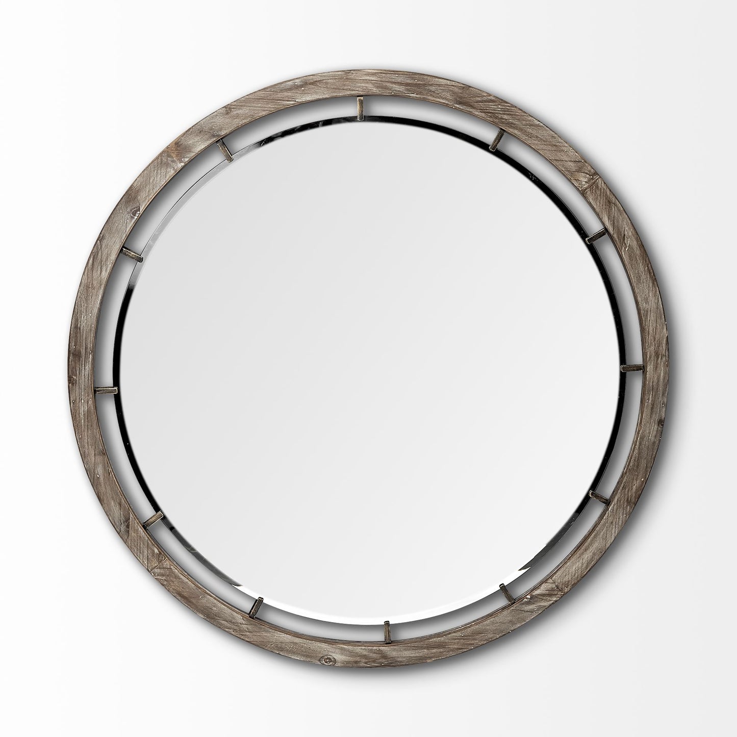 Sonance 46" Round Brown Wood Frame Mirror