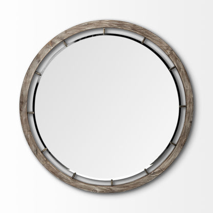 Sonance 46" Round Brown Wood Frame Mirror