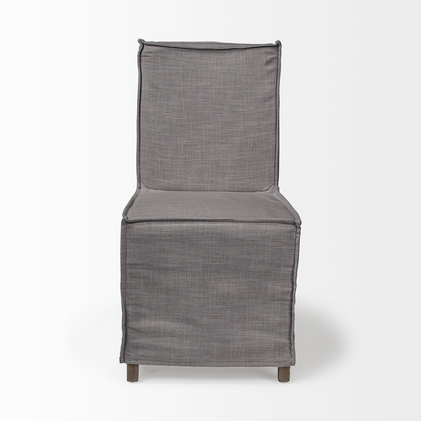 Elbert I Grey Fabric Slip-Cover Brown Wooden Base Dining Chair