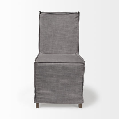Elbert I Grey Fabric Slip-Cover Brown Wooden Base Dining Chair