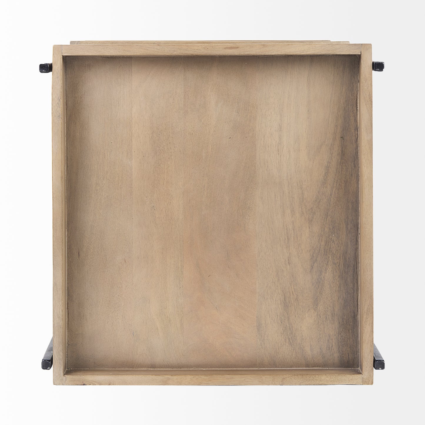 Trey III 20" x 26" Square Medium Brown Wooden Three-Tiered Black Iron Frame End/Side Table