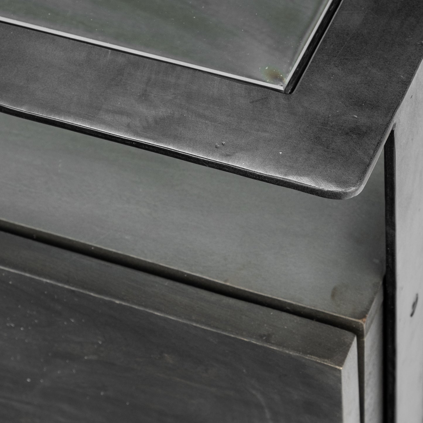 Vidro 54x30 Rectangular Glass Top Black Solid Wood Drawers & Black Frame Coffee Table