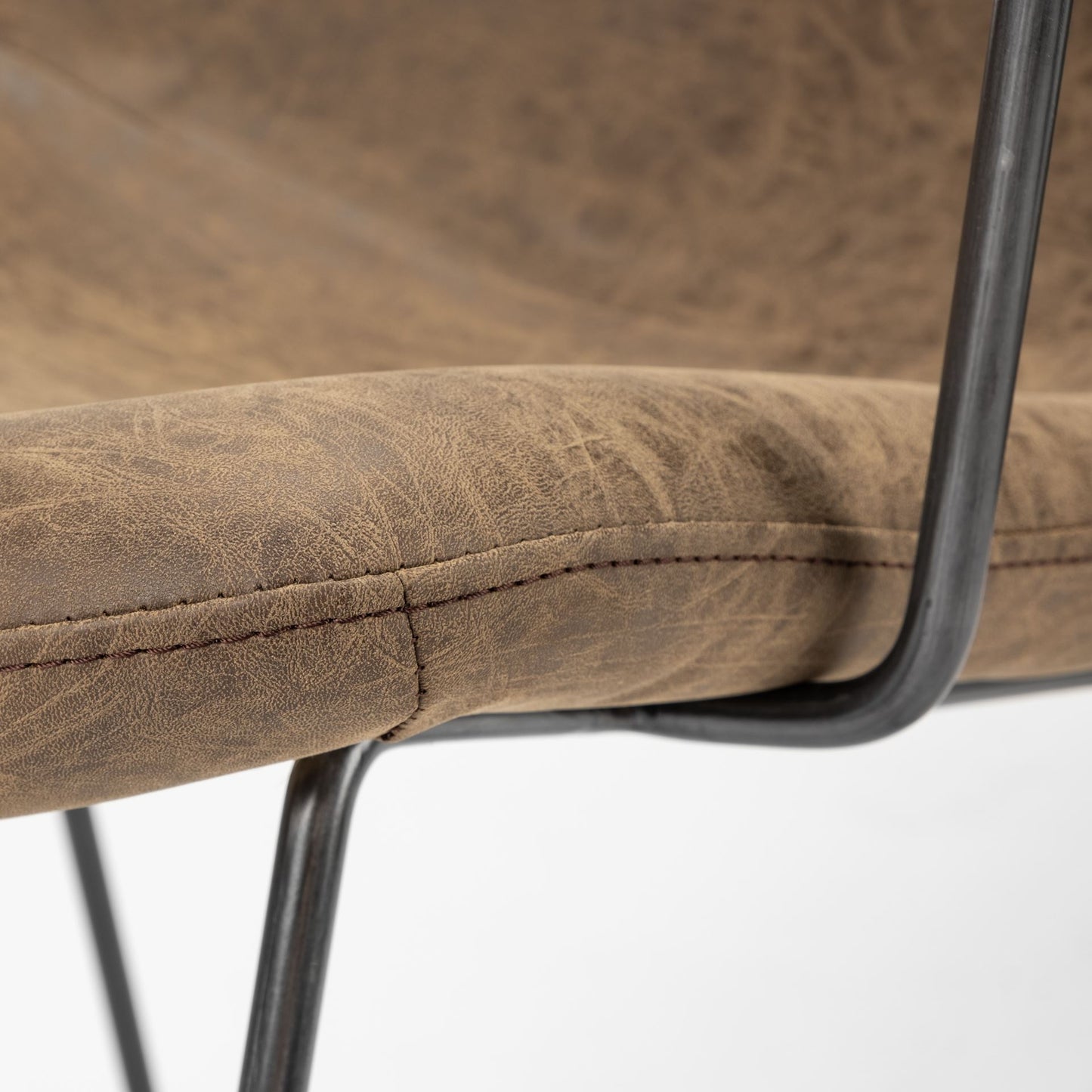 Sawyer II Brown Faux-Leather Seat Black Iron Frame Dining Chair