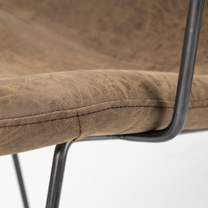 Sawyer II Brown Faux-Leather Seat Black Iron Frame Dining Chair