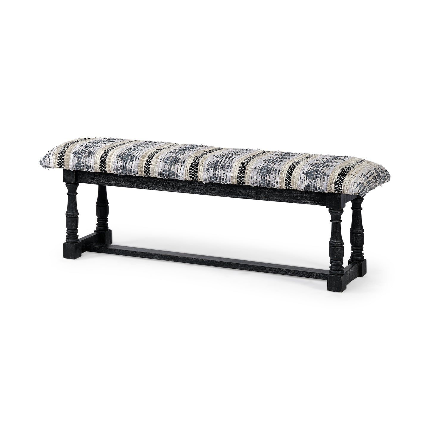 Denison II 56L x 15W Black Wood Base Woven-Leather Cushion Top Accent Bench