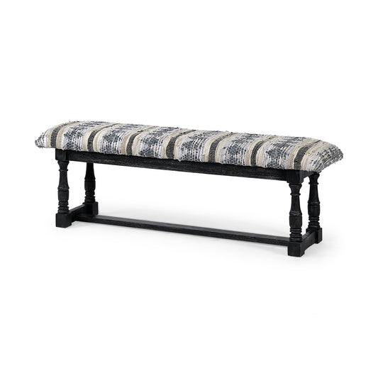 Denison II 56L x 15W Black Wood Base Woven-Leather Cushion Top Accent Bench