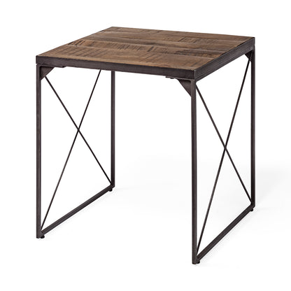 Trestman II 24" x 22.5" Square Top Medium Brown Wood and Iron Cross Braced End/Side Table