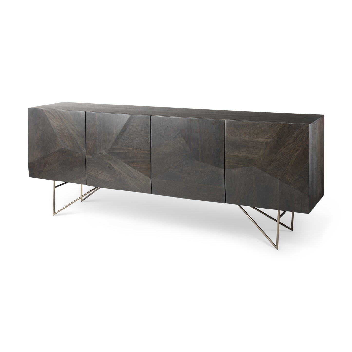 Darwin 80x17.5 Brown Solid Wood Gold Metal Base 4 Cabinet Door Sideboard