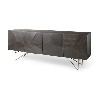 Darwin 80x17.5 Brown Solid Wood Gold Metal Base 4 Cabinet Door Sideboard