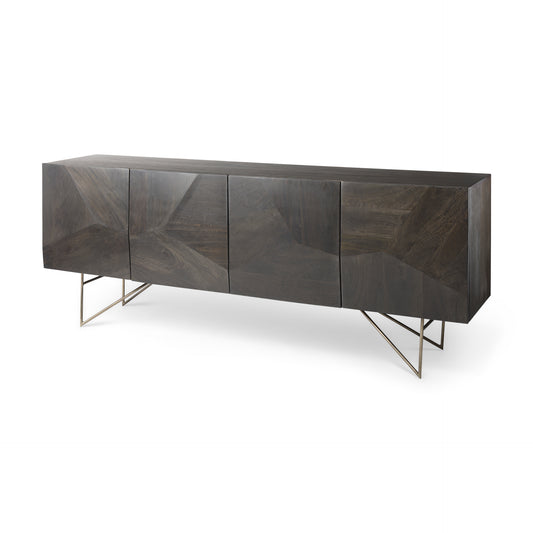 Darwin 80x17.5 Brown Solid Wood Gold Metal Base 4 Cabinet Door Sideboard