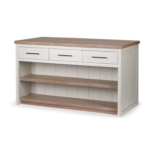 Fairview II White and Brown Two-Tone Stain Solid Wood Kitchen Island
