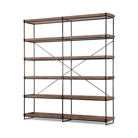 Trey IV 80L x 16W x 87.5H Medium Brown Wood and Iron Five Tray Shelf Shelving Unit