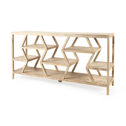 Dayton II 66L x 16W Natural Wooden Multi-Level Shelf Console Table