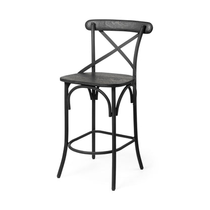 Etienne 26.25" Seat Height Black Wood Seat Black Metal Base Stool