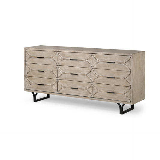 Giselle II Brown Fir Veneer W/Black Metal Leg 9 Drawer Sideboard